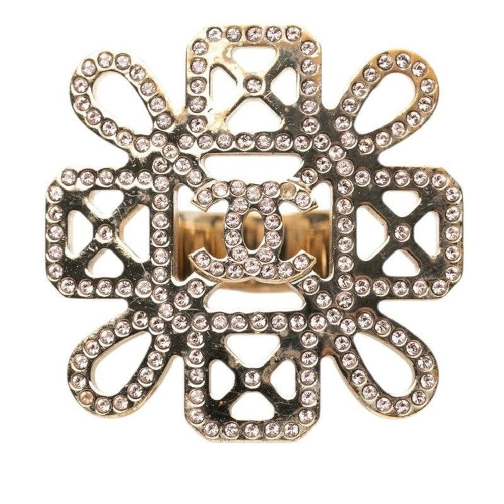 Chanel CC Logo Ring B17S Gold Pink Plated Rhinestone